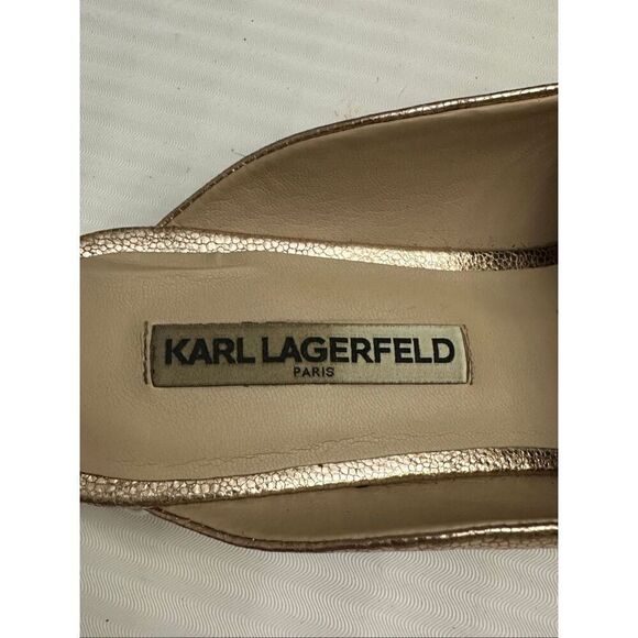 Karl Lagerfeld Pearl-Trimmed Metallic Bronze Fringe Loafers Size 9.5M - Picture 5 of 10